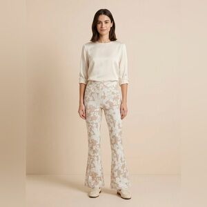 aerie Beige & White Floral Flare Pants